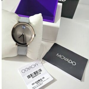 NWT Movado BOLD Evolution 2.0 Silver Dial / Silver Leather Strap - 3601124